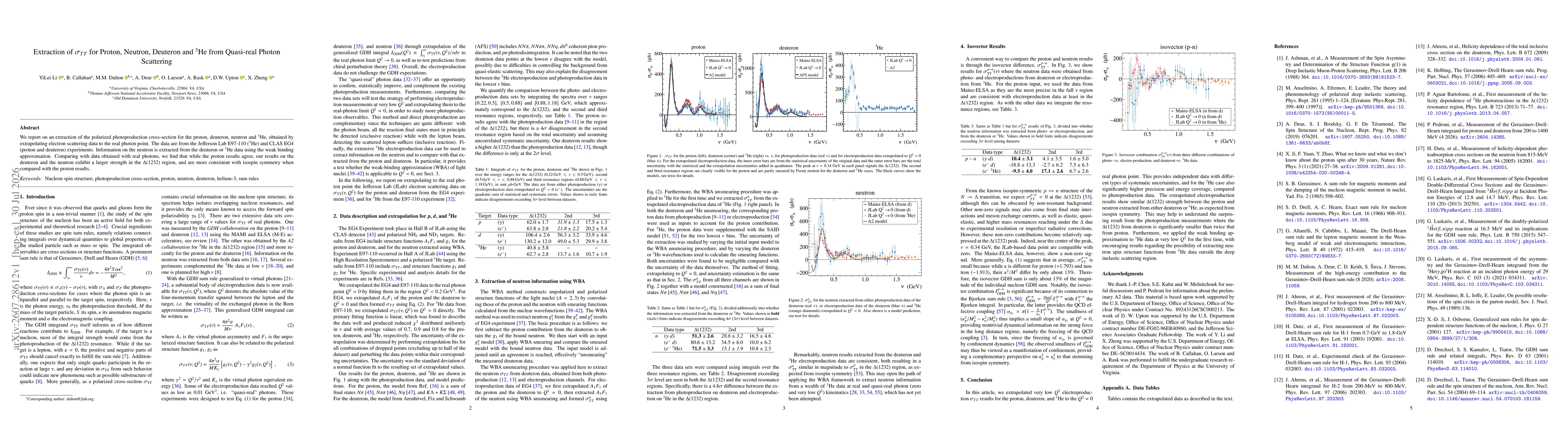 Thumbnail for Extraction of $σ_{TT}$ for Proton, Neutron, Deuteron and $^3$He from Quasi-real Photon Scattering