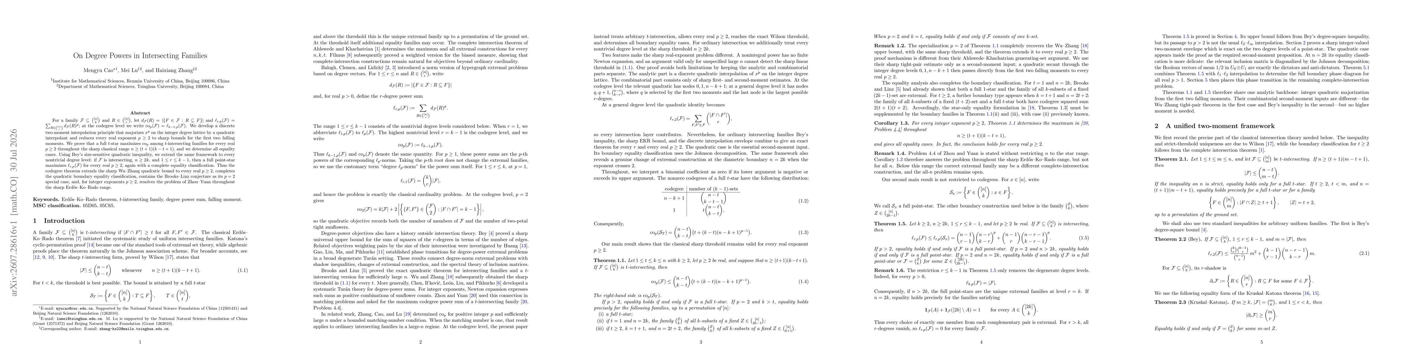 Thumbnail for On Degree Powers in Intersecting Families