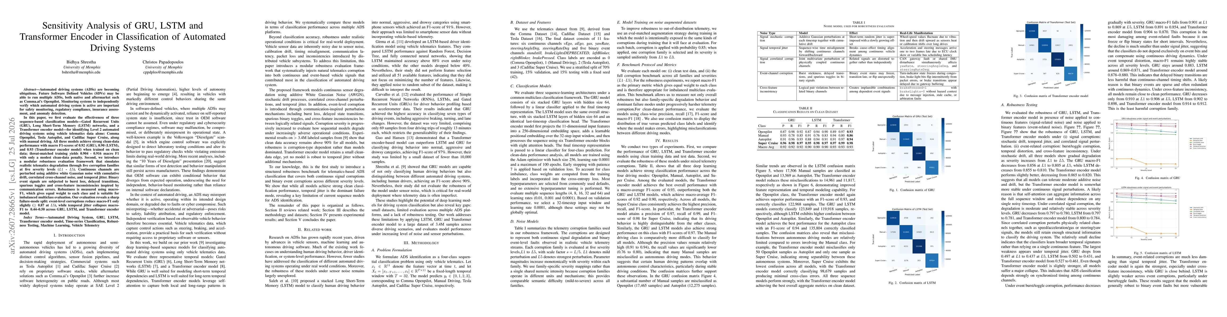 Thumbnail for Sensitivity Analysis of GRU, LSTM and Transformer Encoder in Classification of Automated Driving Systems