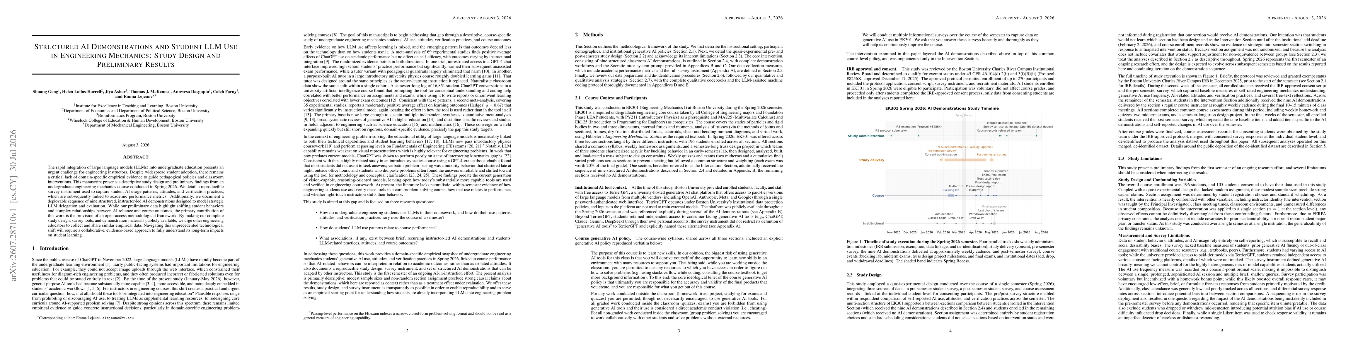Thumbnail for Structured AI Demonstrations and Student LLM Use in Engineering Mechanics: Study Design and Preliminary Results