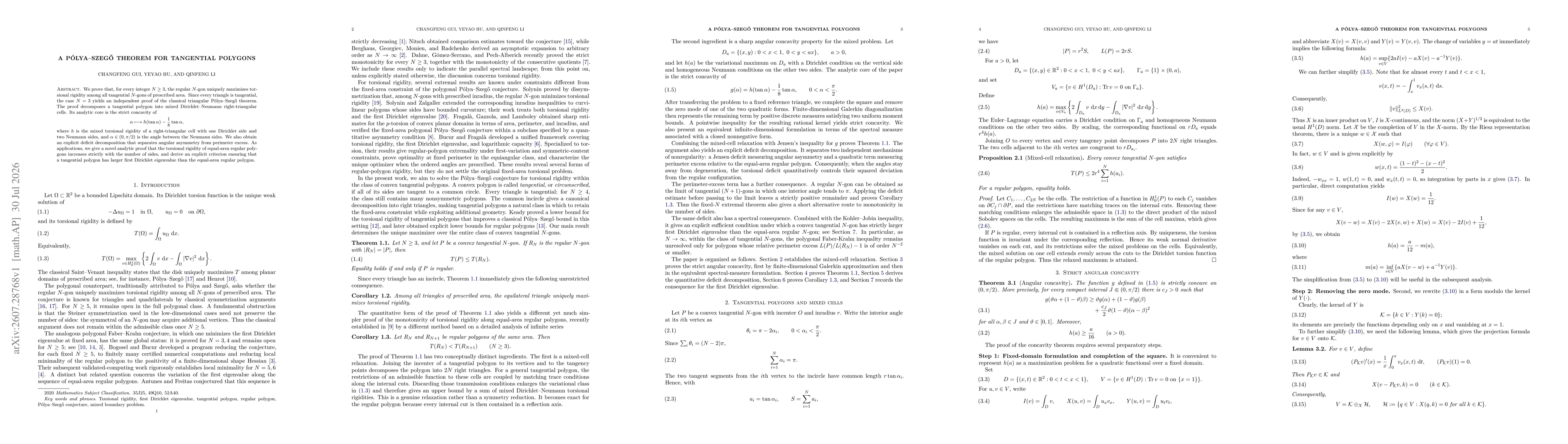 Thumbnail for A Pólya--Szegő Theorem for Tangential Polygons