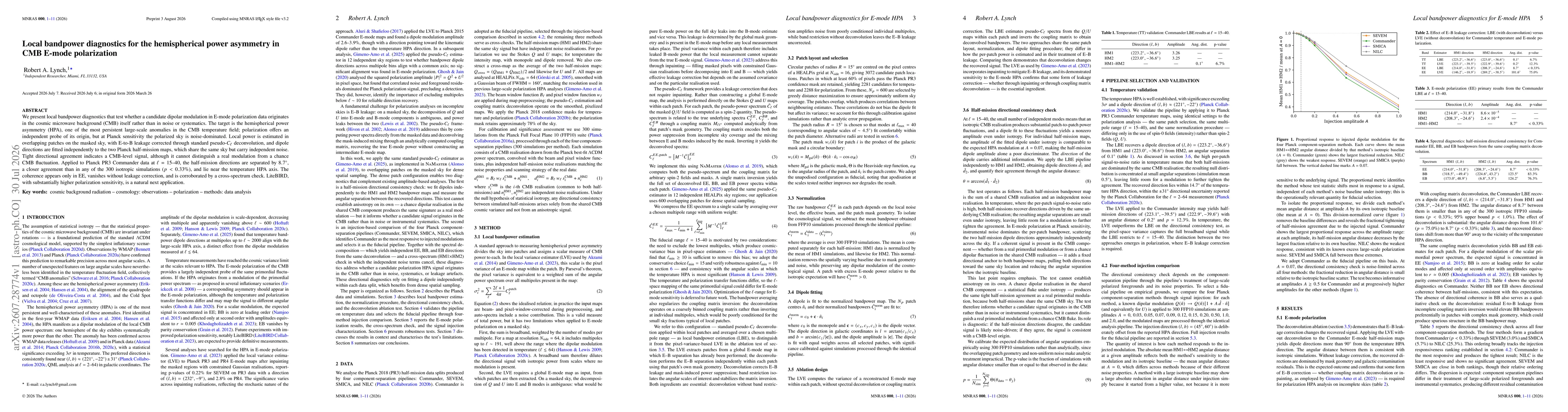 Thumbnail for Local bandpower diagnostics for the hemispherical power asymmetry in CMB E-mode polarization