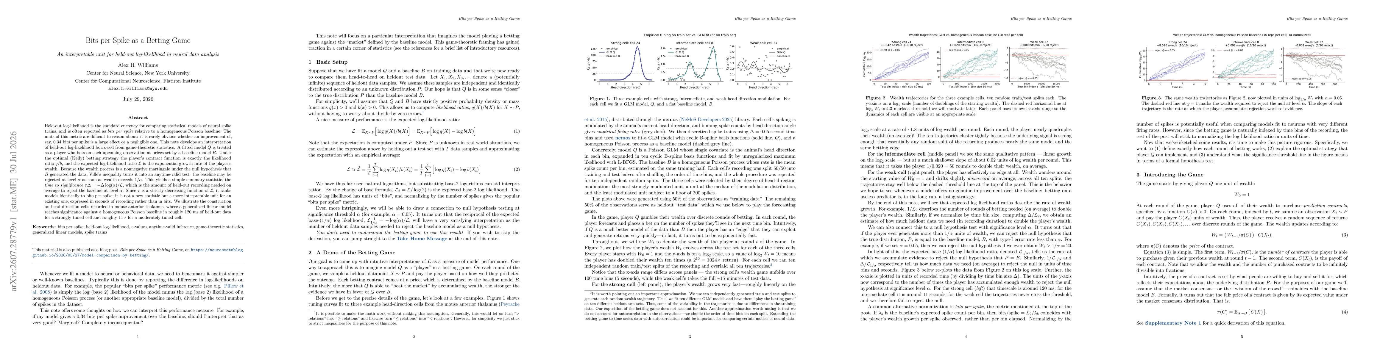 Thumbnail for Bits per Spike as a Betting Game: An Interpretable Unit for Held-Out Log-Likelihood in Neural Data Analysis