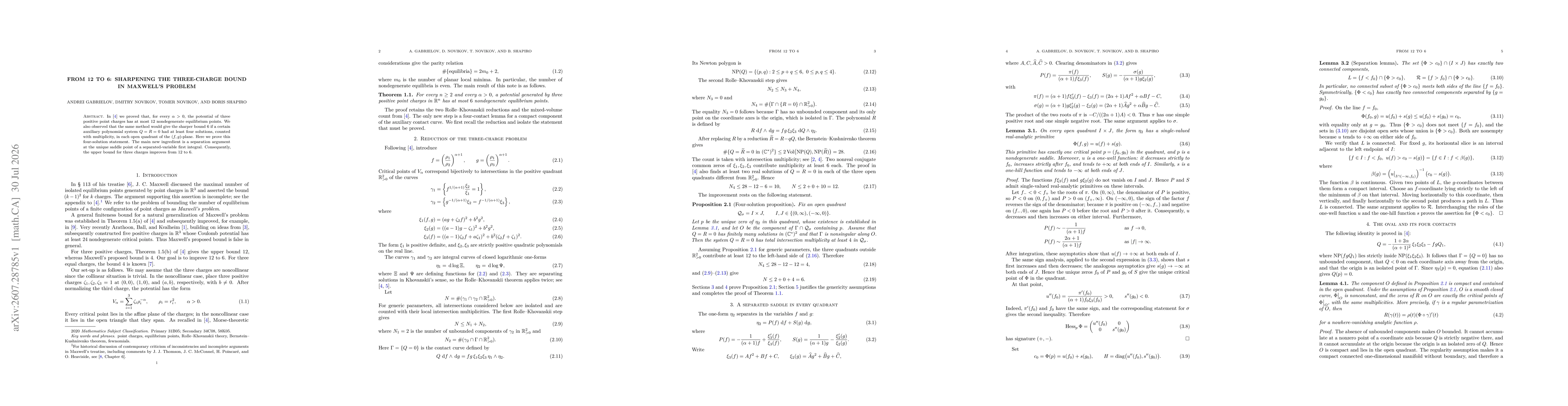 Thumbnail for From 12 to 6: Sharpening the Three-Charge Bound in Maxwell's Problem