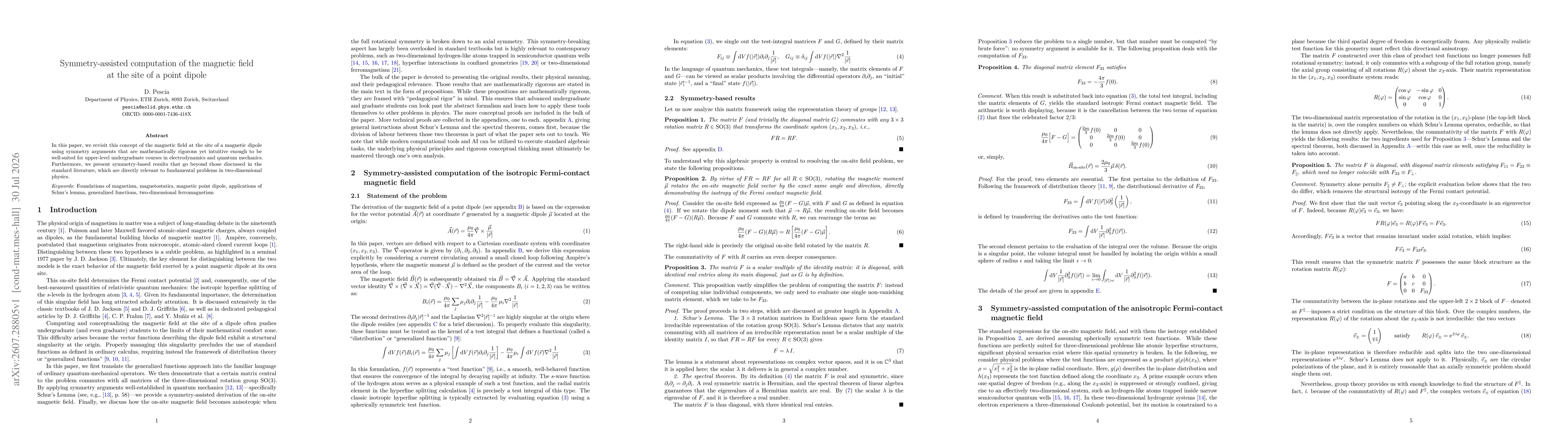 Thumbnail for Symmetry-assisted computation of the magnetic field at the site of a point dipole