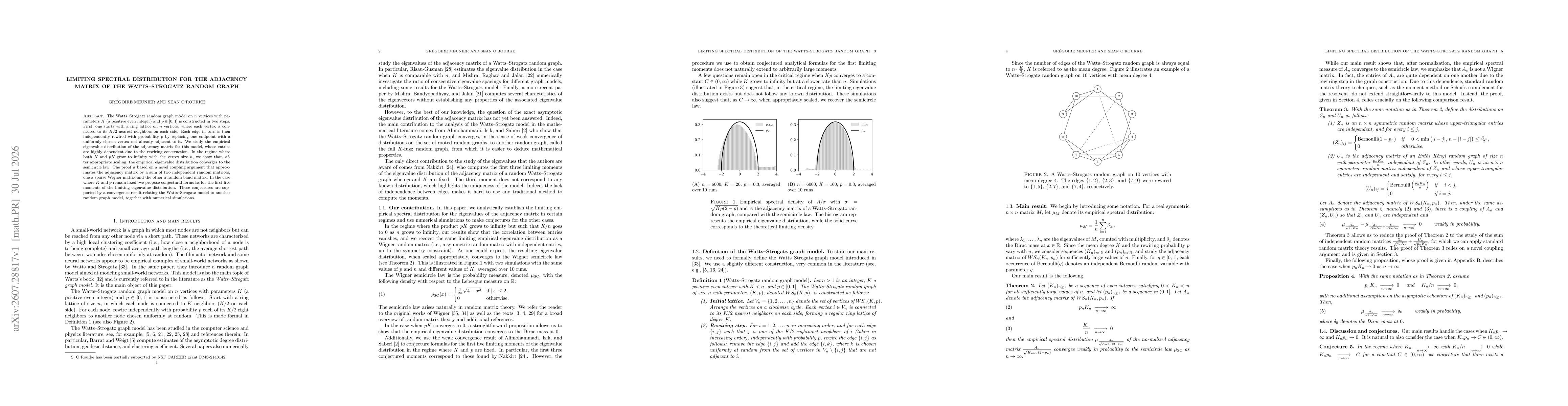 Thumbnail for Limiting spectral distribution for the adjacency matrix of the Watts-Strogatz random graph