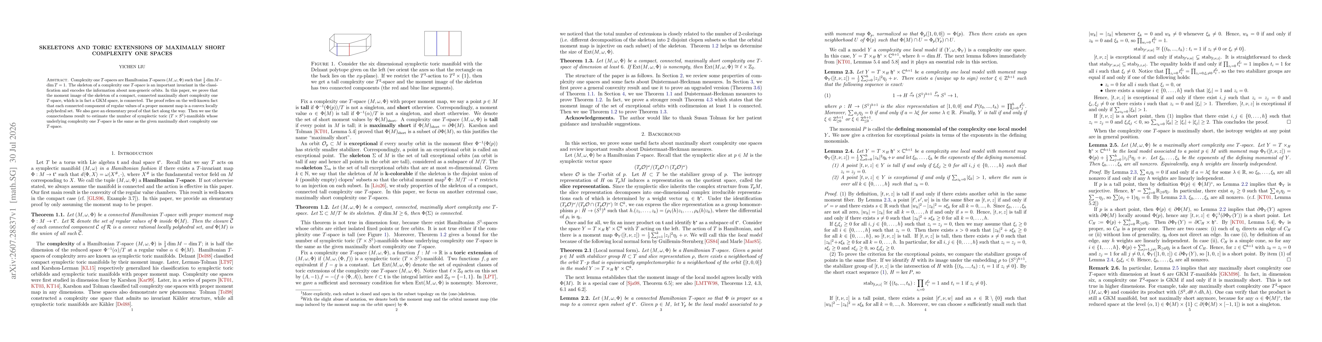 Thumbnail for Skeletons and Toric Extensions of Maximally Short Complexity One Spaces