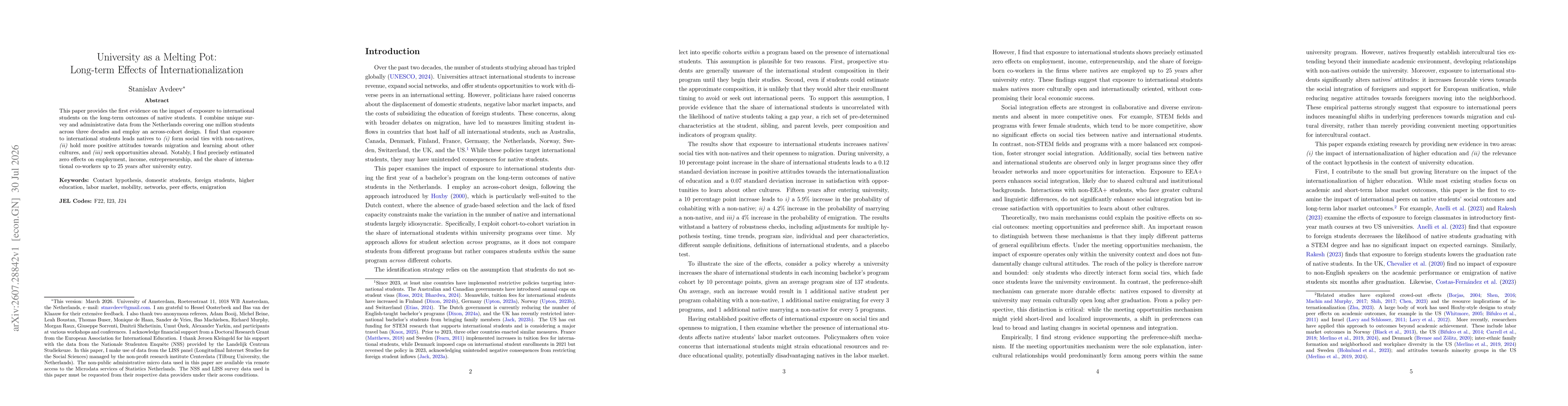 Thumbnail for University as a Melting Pot: Long-term Effects of Internationalization