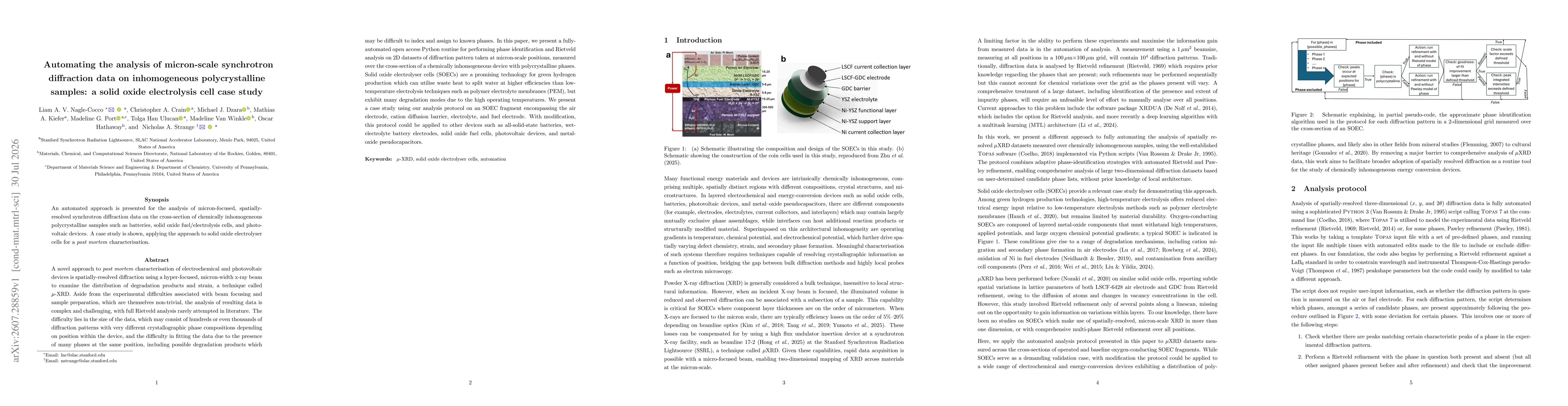 Thumbnail for Automating the analysis of micron-scale synchrotron diffraction data on inhomogeneous polycrystalline samples: a solid oxide electrolysis cell case study