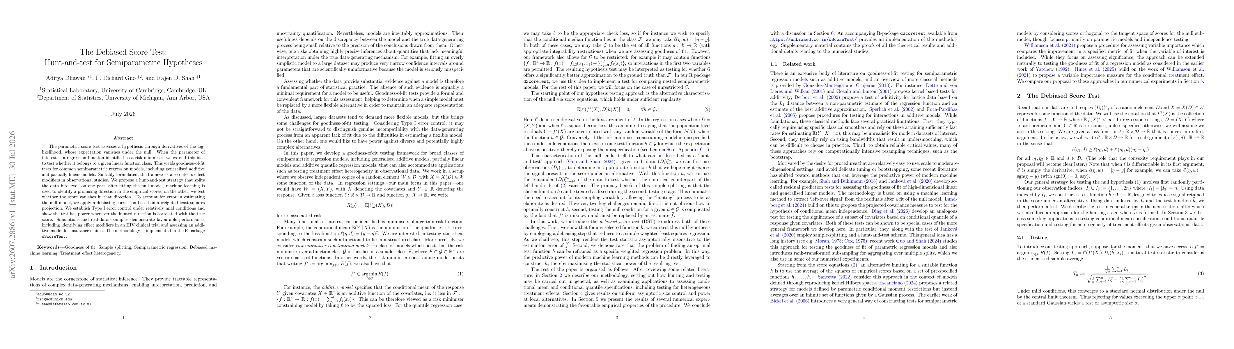 Thumbnail for The Debiased Score Test: Hunt-and-test for Semiparametric Hypotheses