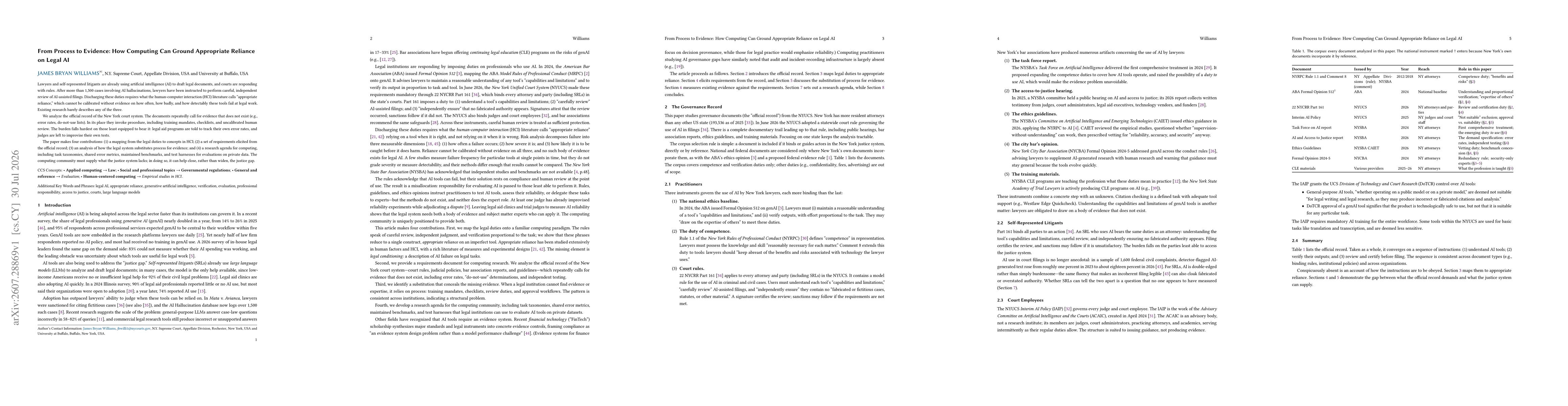 Thumbnail for From Process to Evidence: How Computing Can Ground Appropriate Reliance on Legal AI