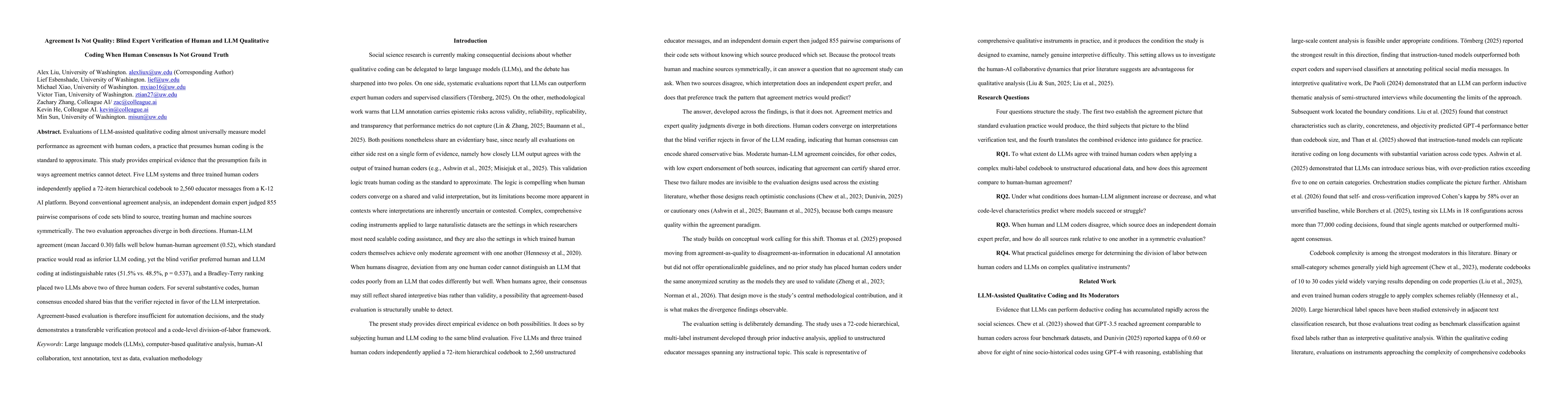 Thumbnail for Agreement Is Not Quality: Blind Expert Verification of Human and LLM Qualitative Coding When Human Consensus Is Not Ground Truth