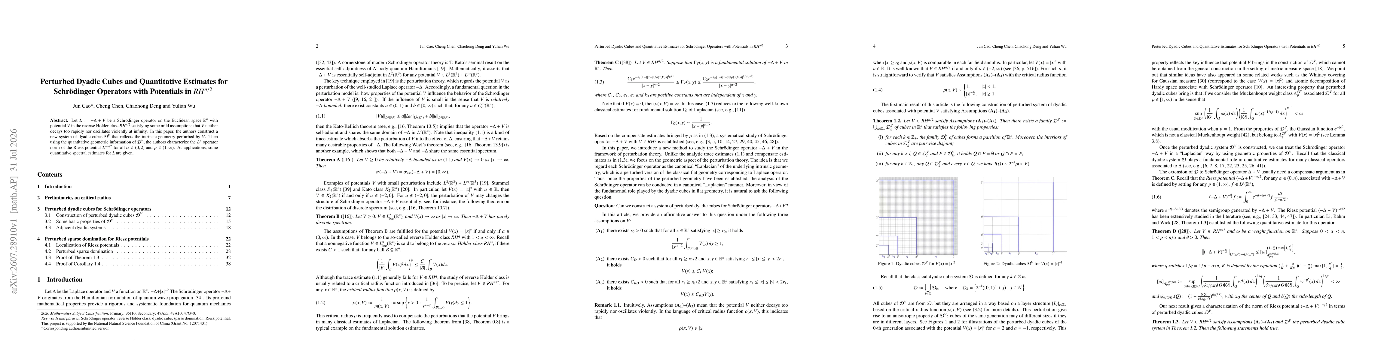Thumbnail for Perturbed Dyadic Cubes and Quantitative Estimates for Schrödinger Operators with Potentials in $RH^{n/2}$