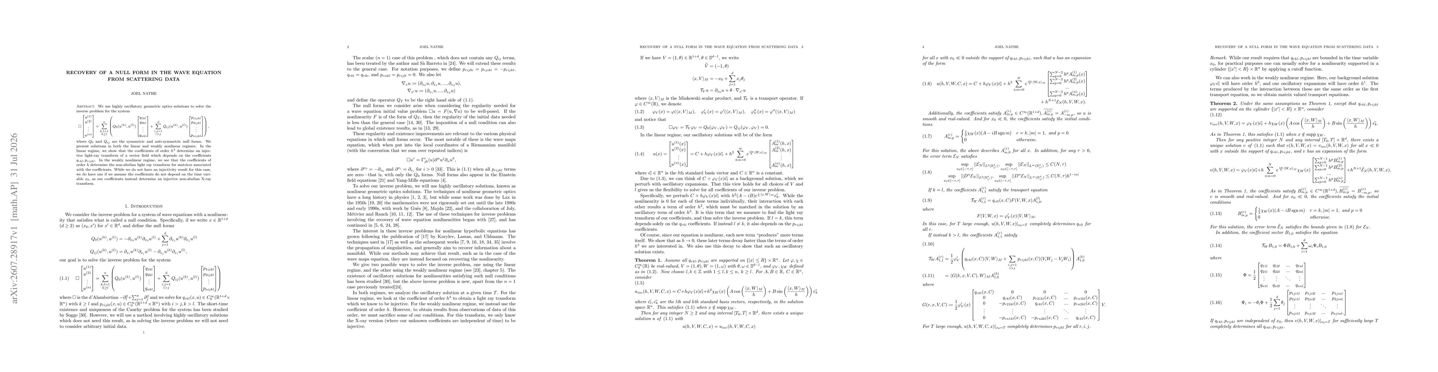 Thumbnail for Recovery of a Null Form in the Wave Equation from Scattering Data