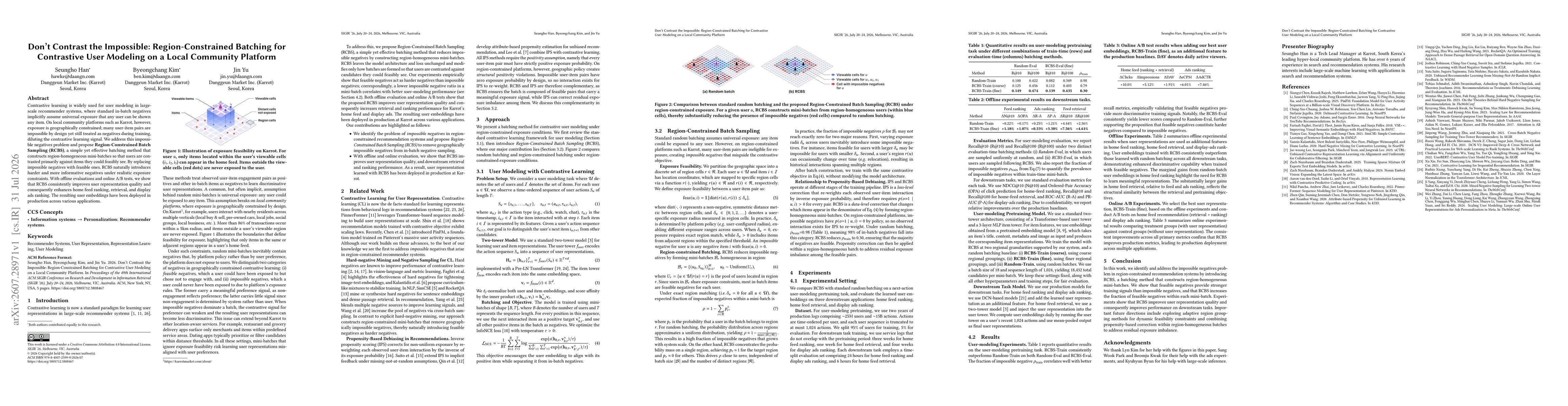 Thumbnail for Don't Contrast the Impossible: Region-Constrained Batching for Contrastive User Modeling on a Local Community Platform