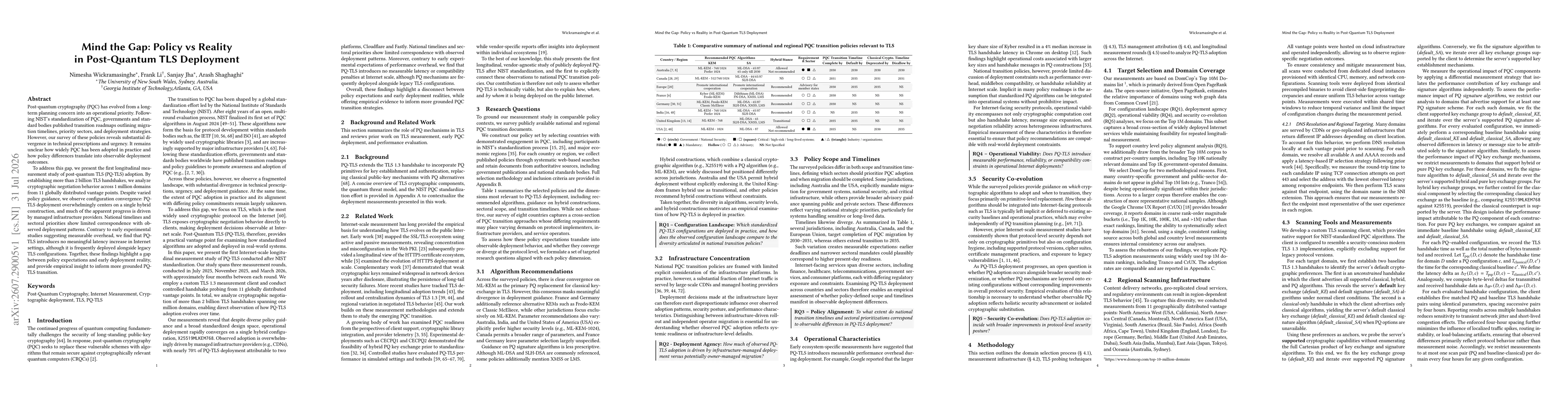 Thumbnail for Mind the Gap: Policy vs Reality in Post-Quantum TLS Deployment