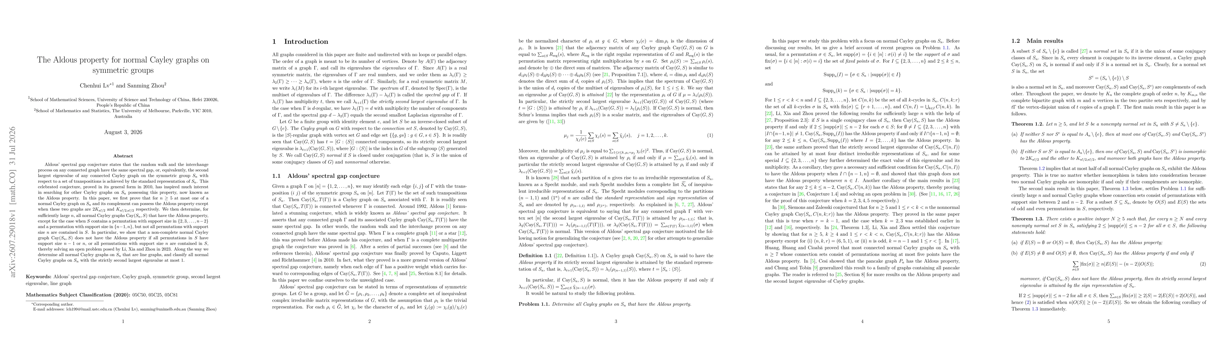 Thumbnail for The Aldous property for normal Cayley graphs on symmetric groups