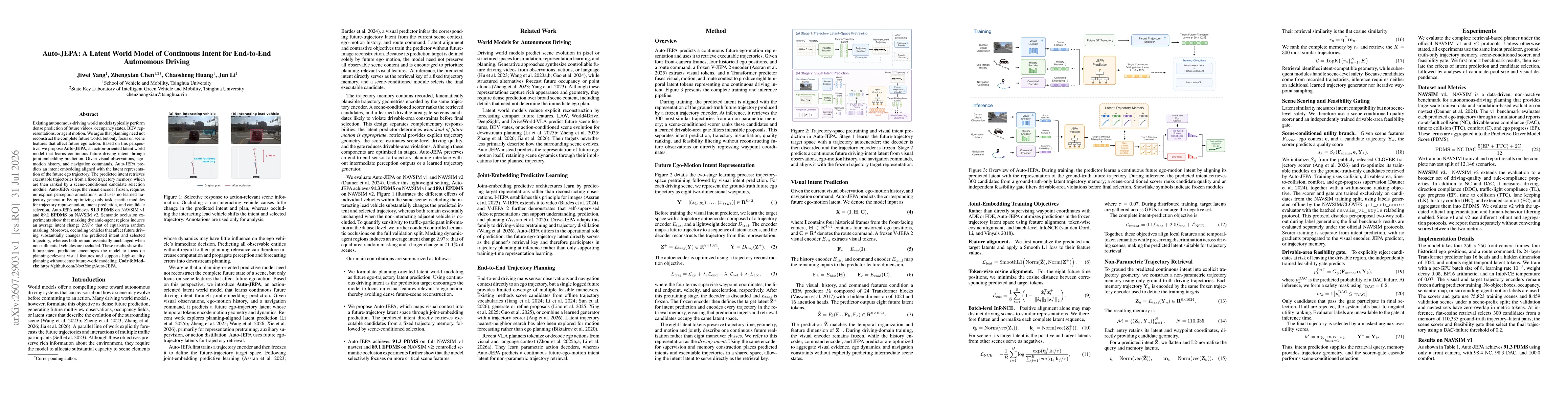 Thumbnail for Auto-JEPA: A Latent World Model of Continuous Intent for End-to-End Autonomous Driving