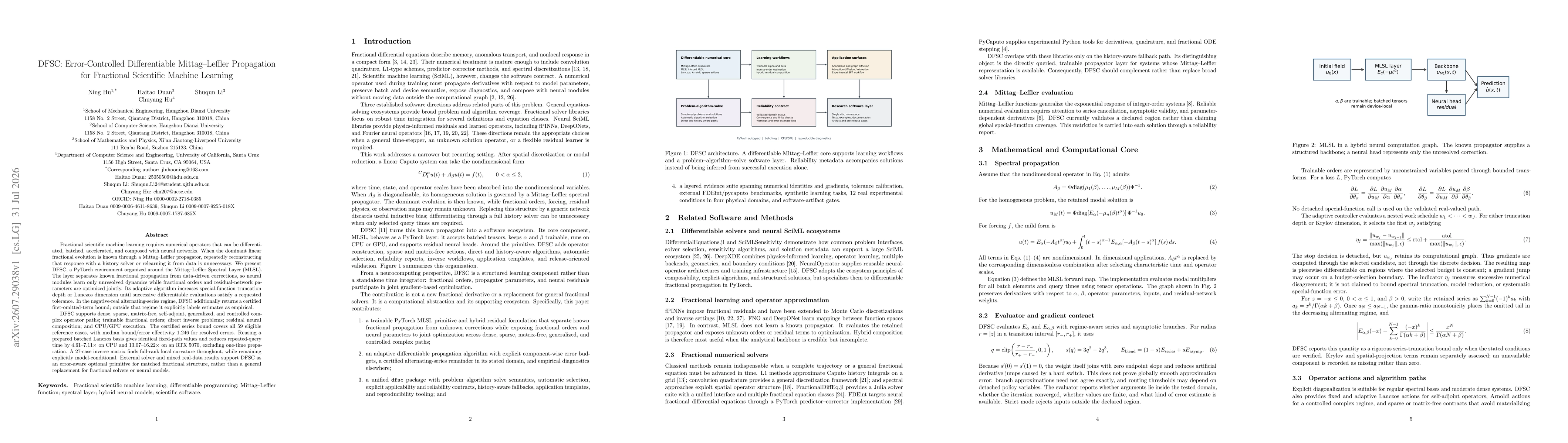 Thumbnail for DFSC: Error-Controlled Differentiable Mittag-Leffler Propagation for Fractional Scientific Machine Learning