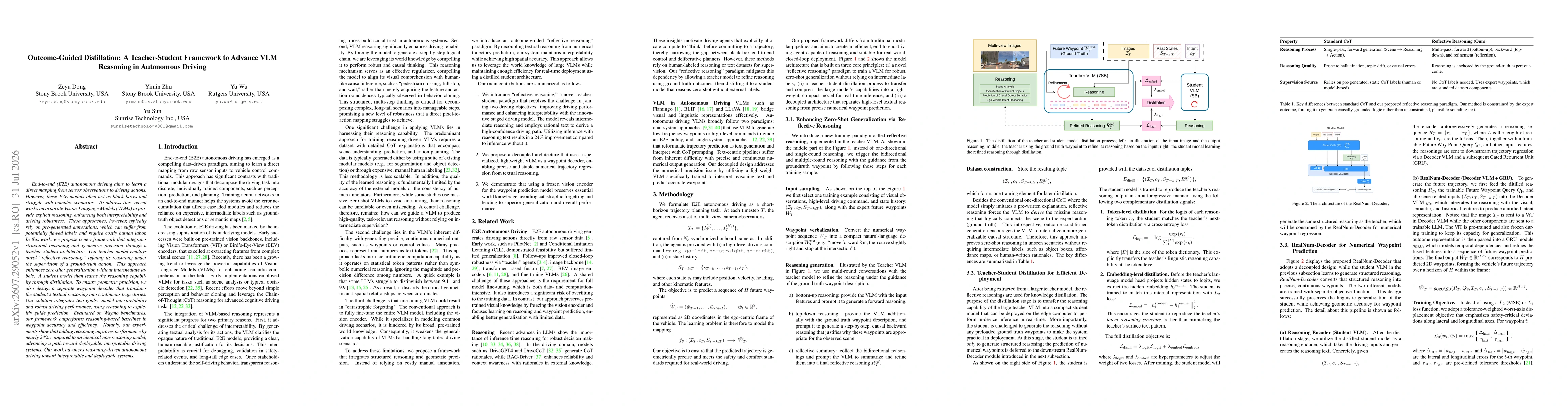 Thumbnail for Outcome-Guided Distillation: A Teacher-Student Framework to Advance VLM Reasoning in Autonomous Driving