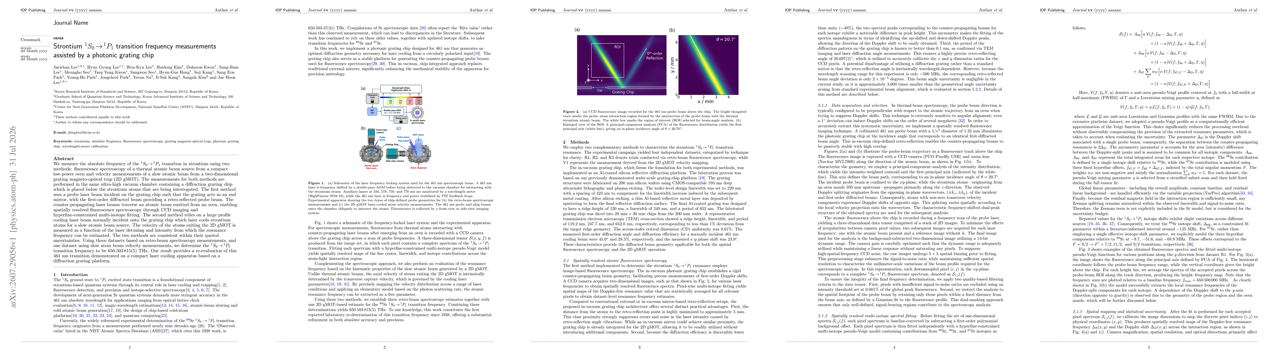 Thumbnail for Strontium ${}^{1}S_{0}\!\rightarrow\!{}^{1}P_{1}$ transition frequency measurements assisted by a photonic grating chip