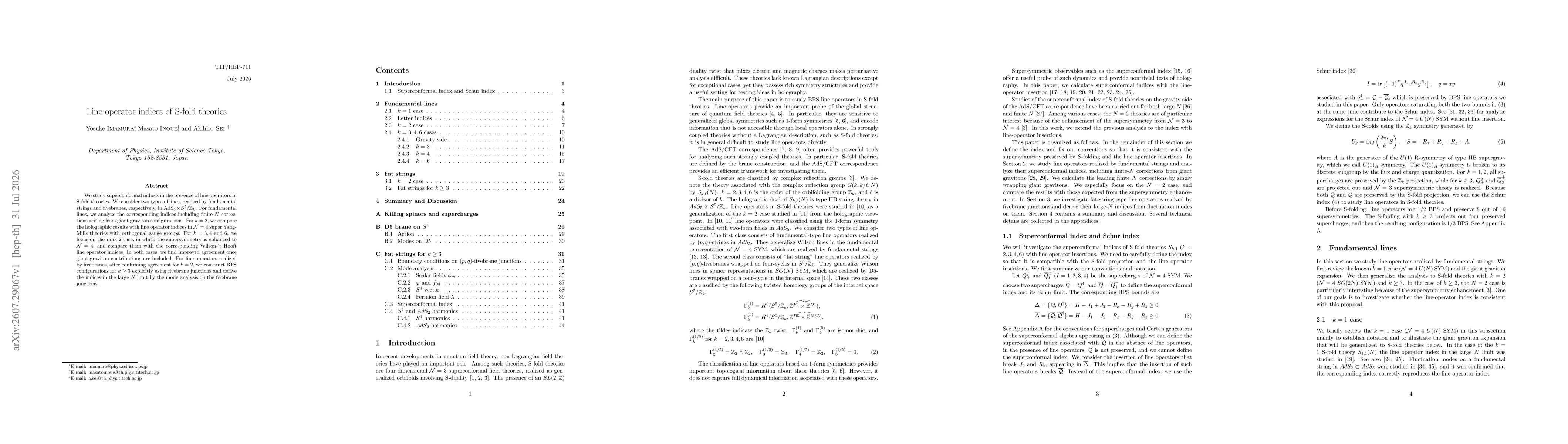 Thumbnail for Line operator indices of S-fold theories