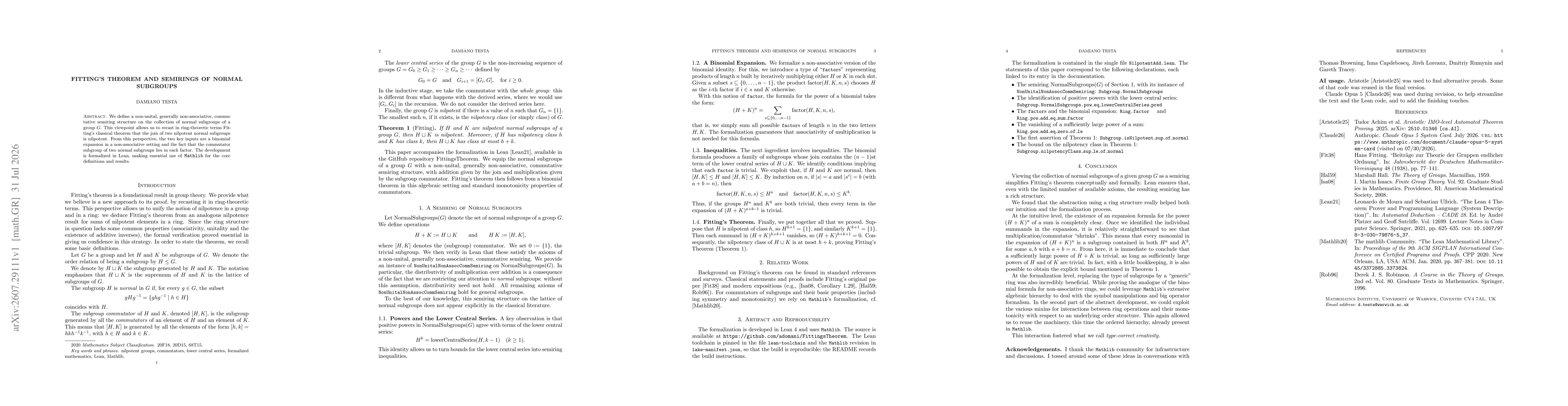 Thumbnail for Fitting's Theorem and Semirings of Normal Subgroups