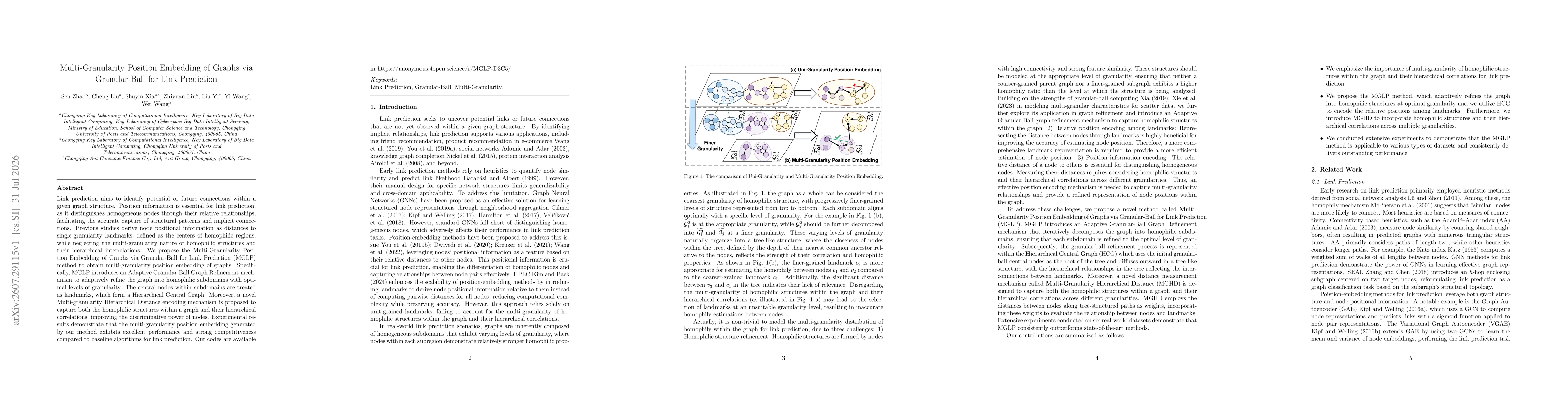 Thumbnail for Multi-Granularity Position Embedding of Graphs via Granular-Ball for Link Prediction