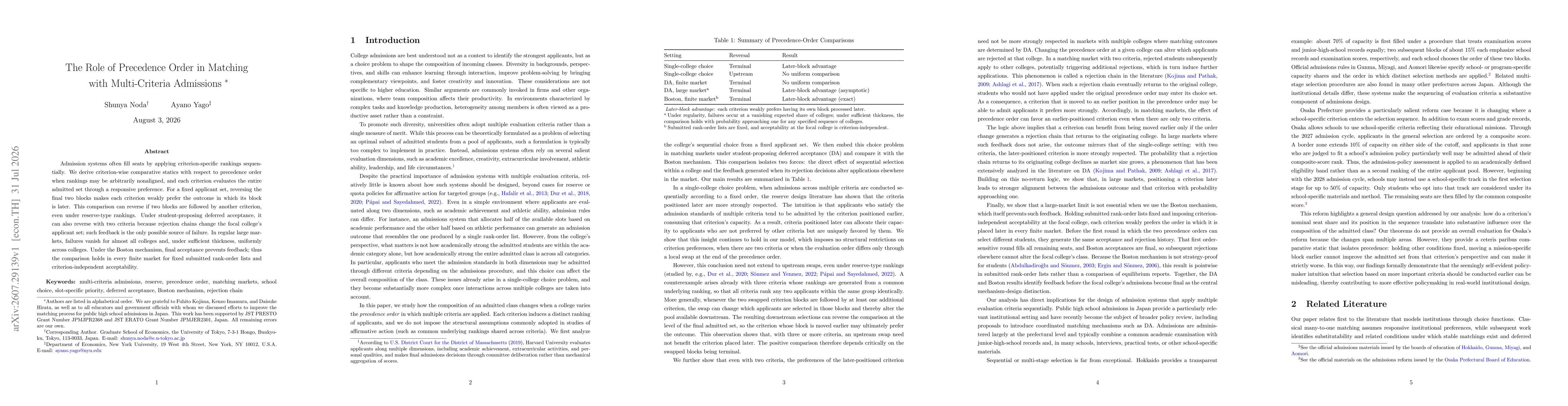 Thumbnail for The Role of Precedence Order in Matching with Multi-Criteria Admissions
