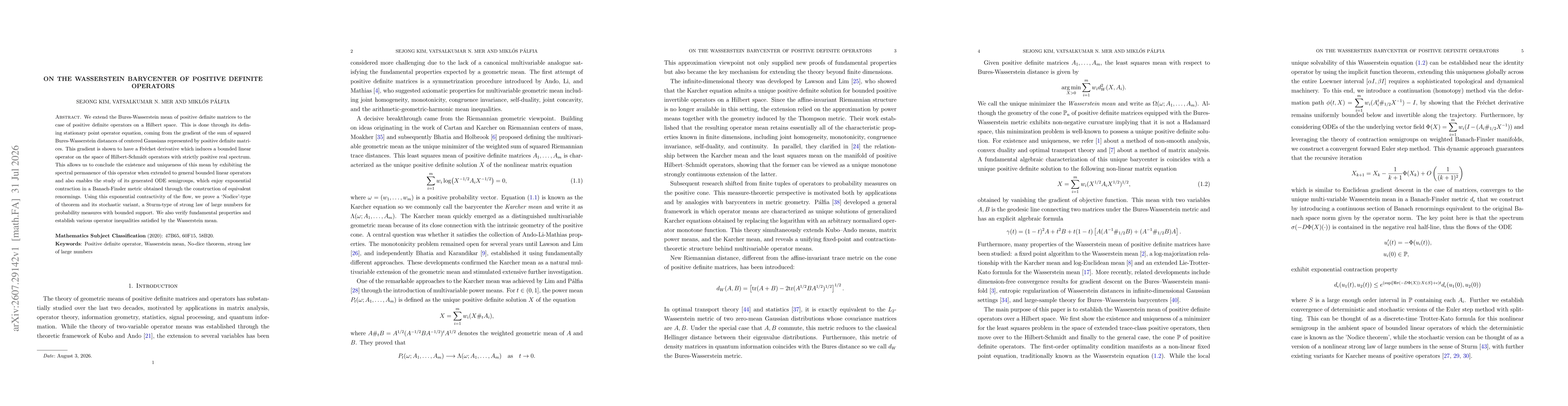 Thumbnail for On the Wasserstein barycenter of positive definite operators