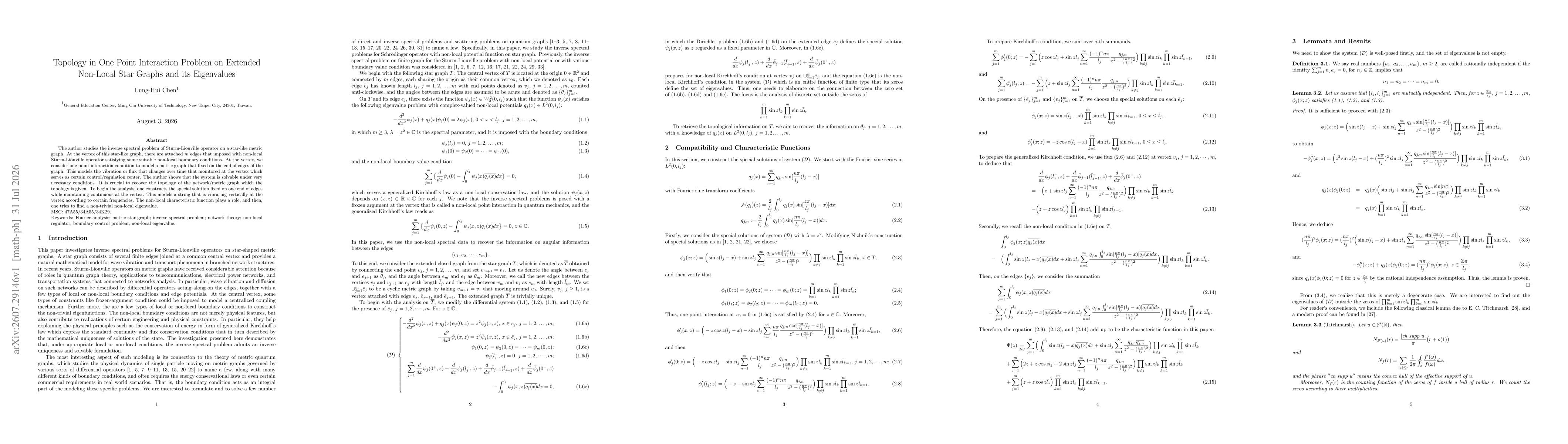 Thumbnail for Topology in One Point Interaction Problem on Extended Non-Local Star Graphs and its Eigenvalues