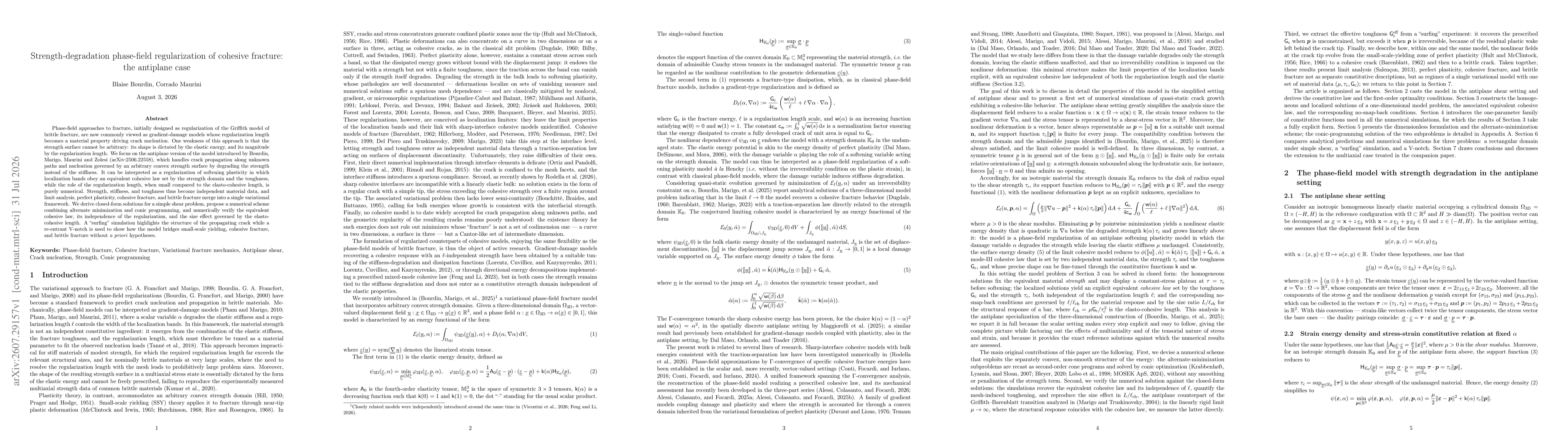 Thumbnail for Strength-degradation phase-field regularization of cohesive fracture: the antiplane case
