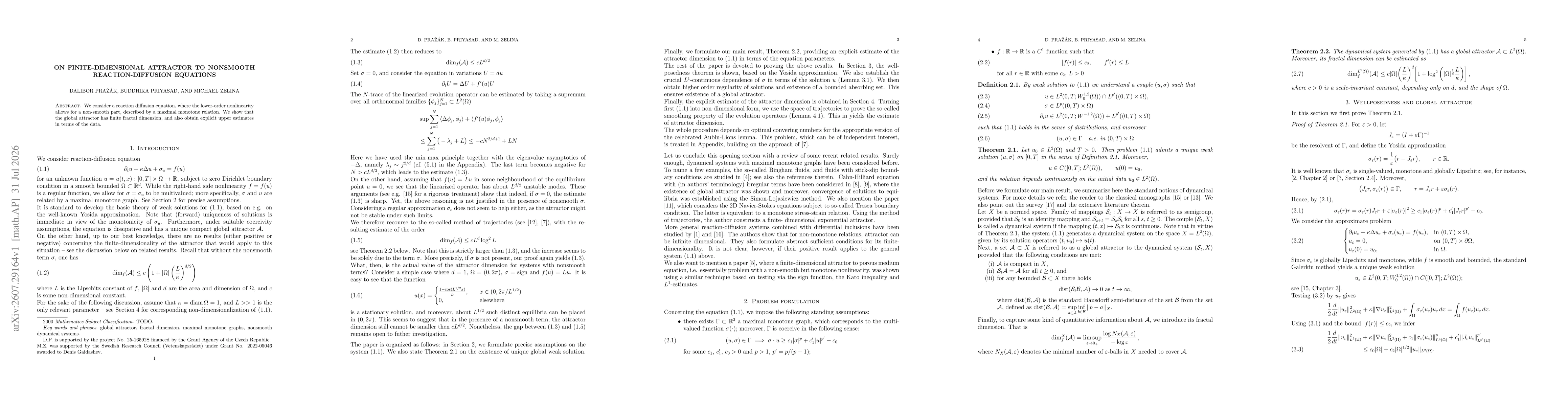 Thumbnail for On finite-dimensional attractor to nonsmooth reaction-diffusion equations