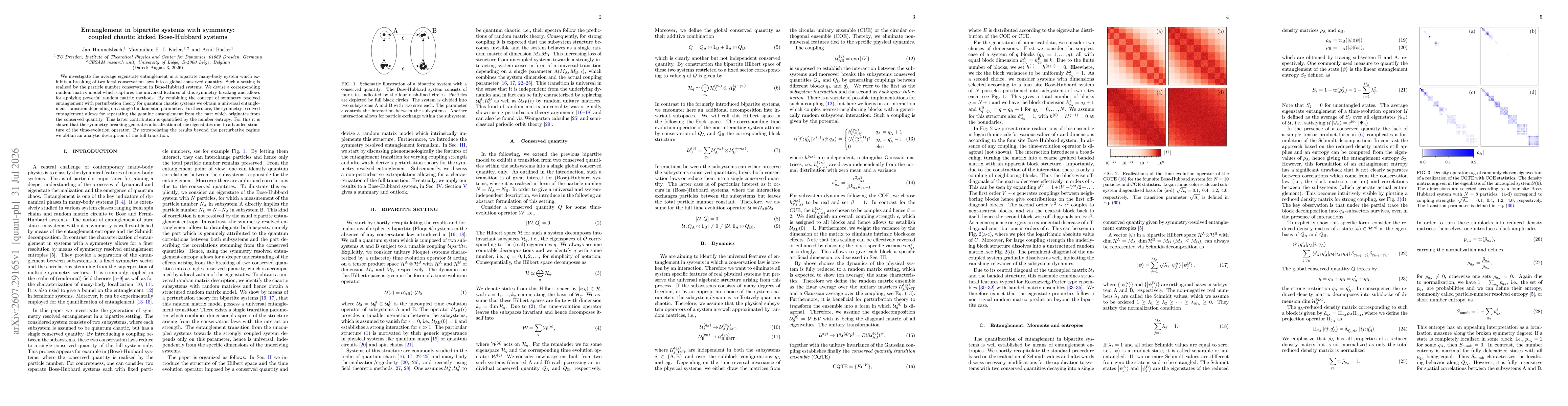 Thumbnail for Entanglement in bipartite systems with symmetry: coupled chaotic kicked Bose-Hubbard systems