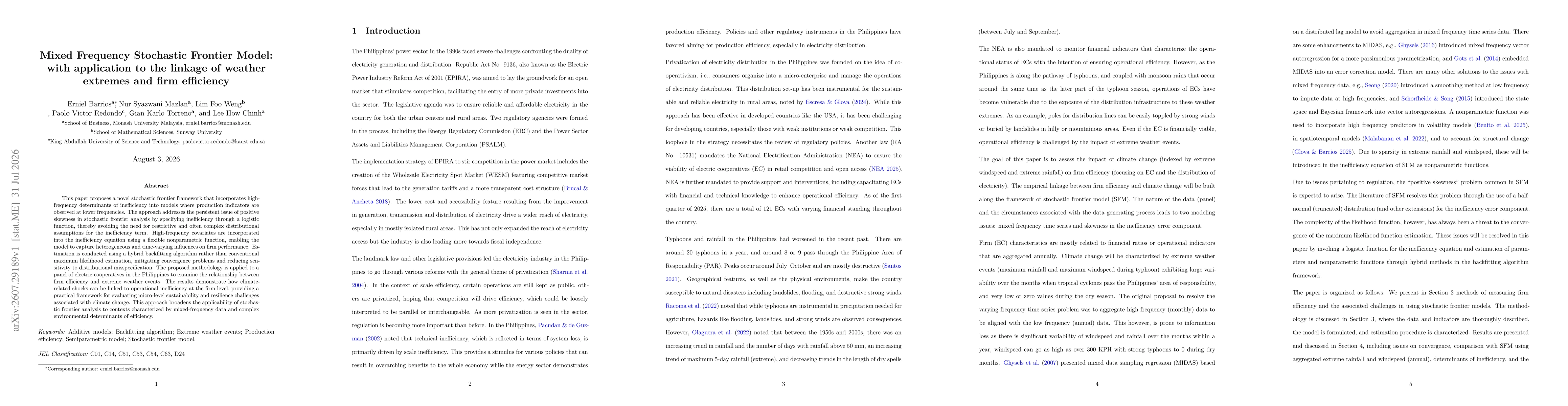 Thumbnail for Mixed Frequency Stochastic Frontier Model: with application to the linkage of weather extremes and firm efficiency