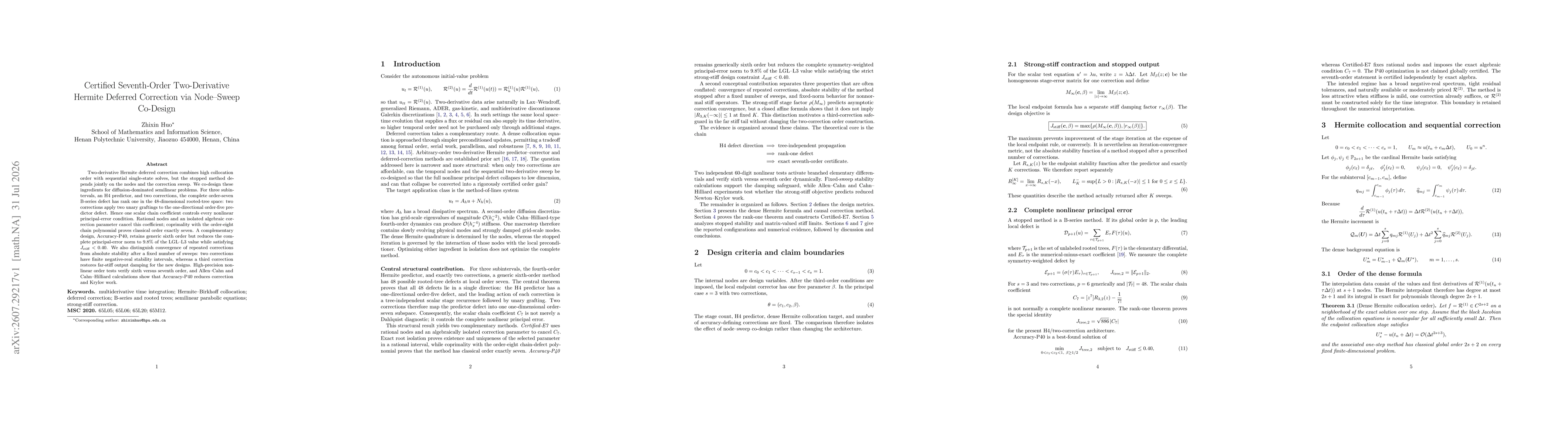 Thumbnail for Certified Seventh-Order Two-Derivative Hermite Deferred Correction via Node-Sweep Co-Design
