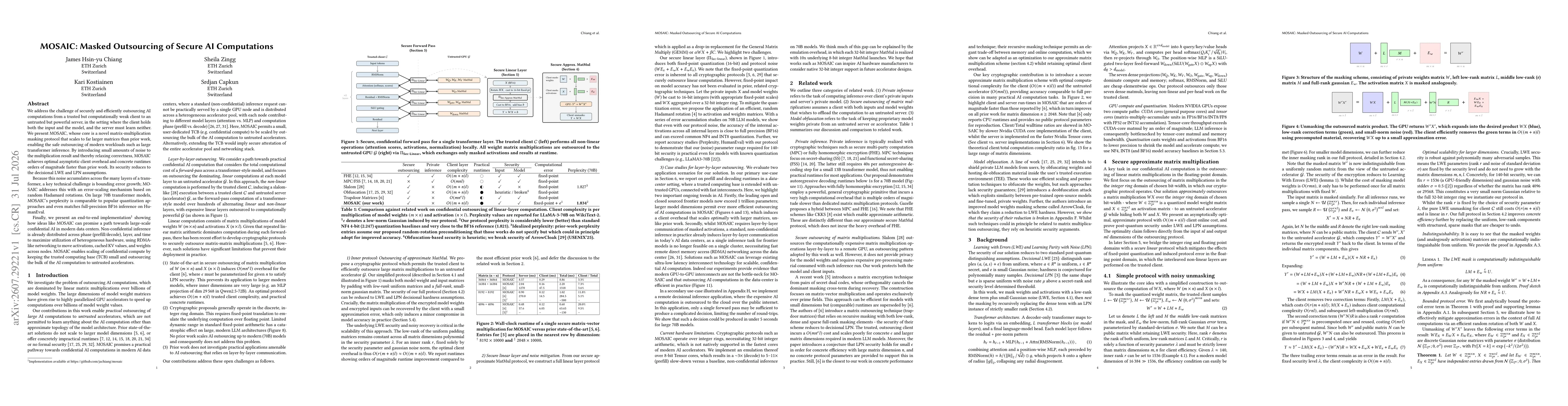 Thumbnail for MOSAIC: Masked Outsourcing of Secure AI Computations