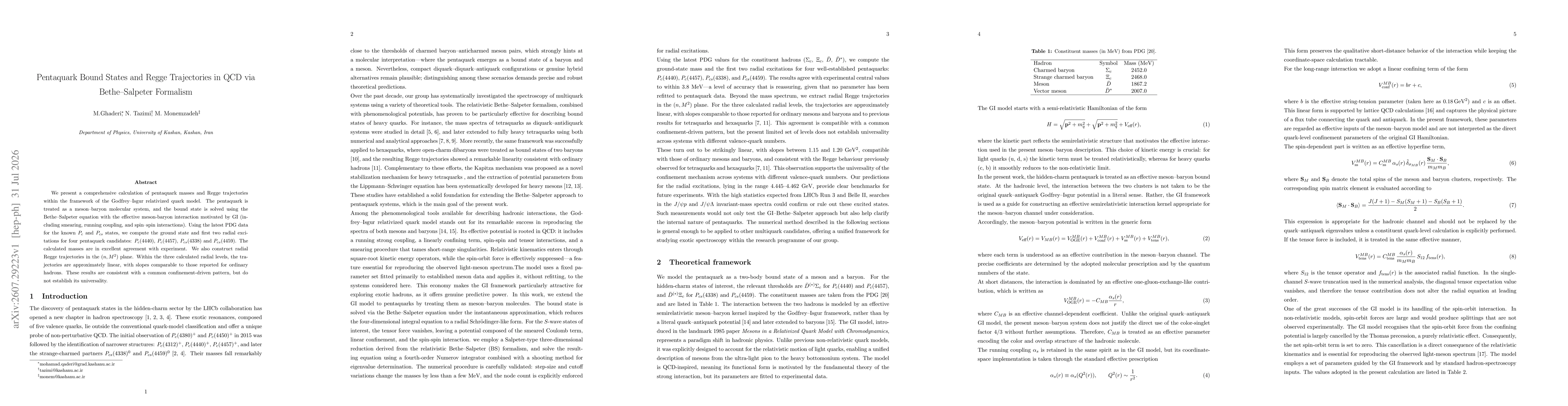 Thumbnail for Pentaquark Bound States and Regge Trajectories in QCD via Bethe Salpeter Formalism