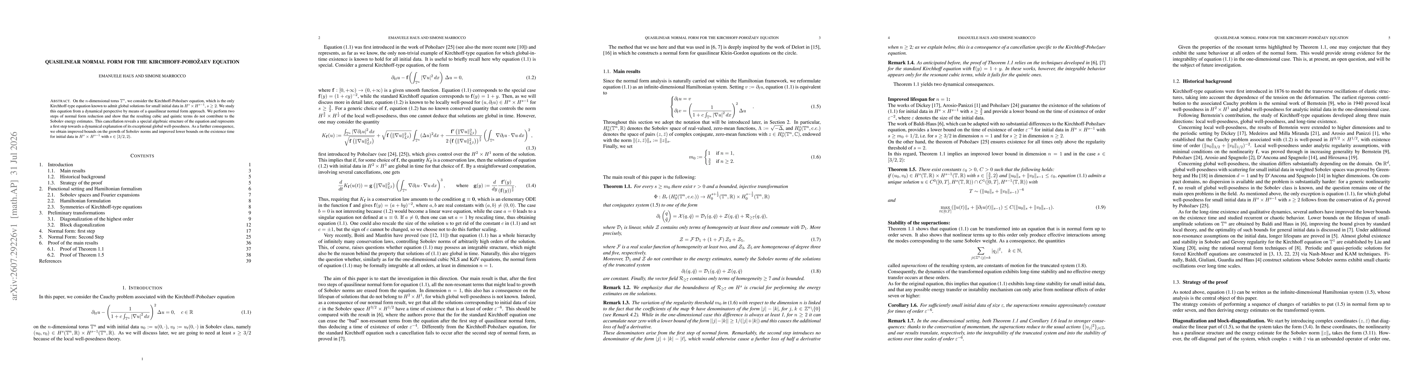 Thumbnail for Quasilinear normal form for the Kirchhoff-Poho{\v z}aev equation