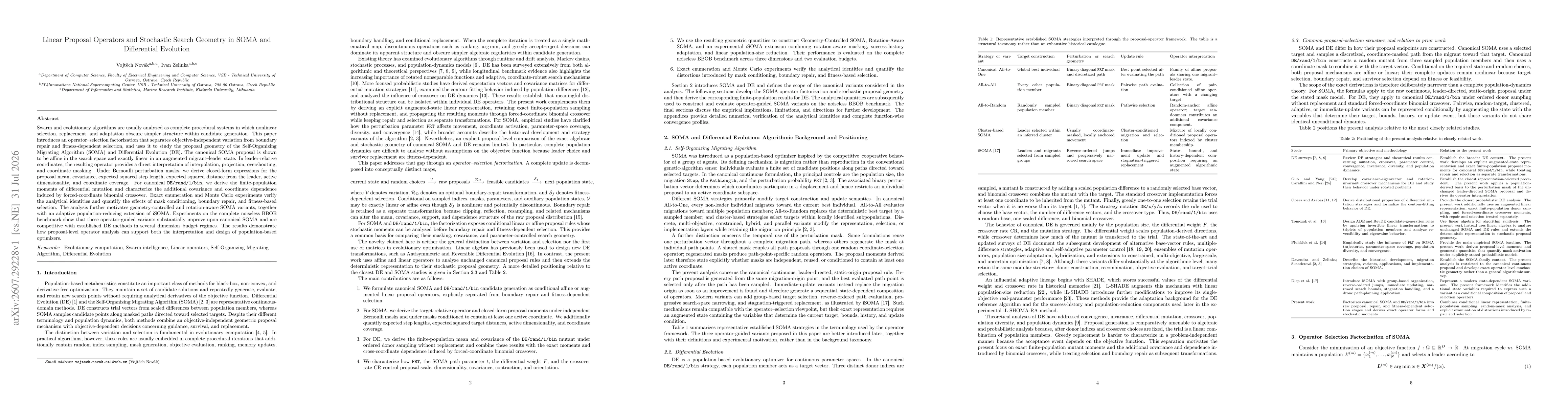 Thumbnail for Linear Proposal Operators and Stochastic Search Geometry in SOMA and Differential Evolution