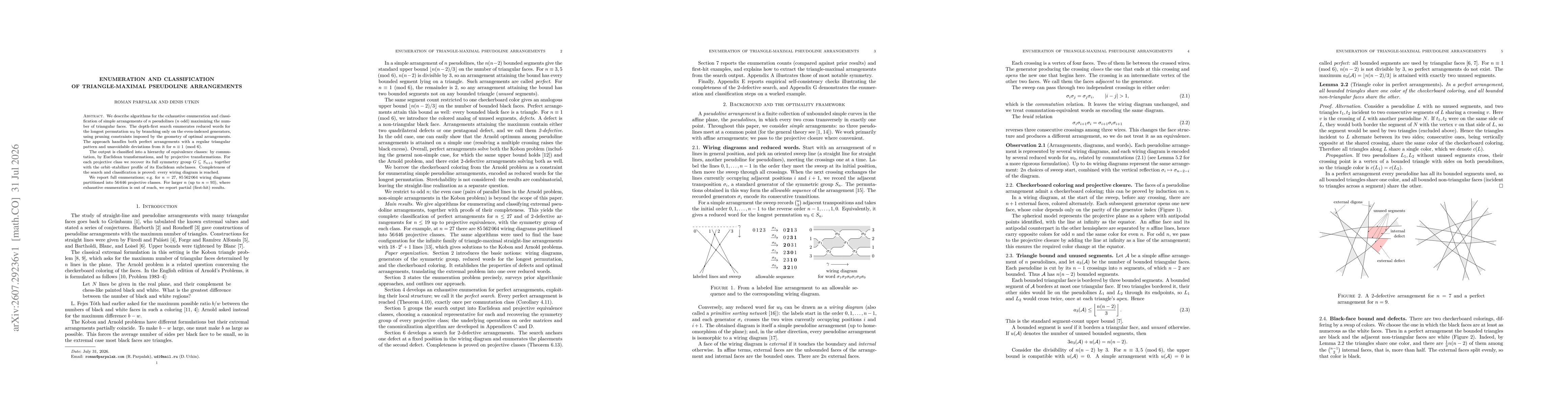 Thumbnail for Enumeration and Classification of Triangle-Maximal Pseudoline Arrangements