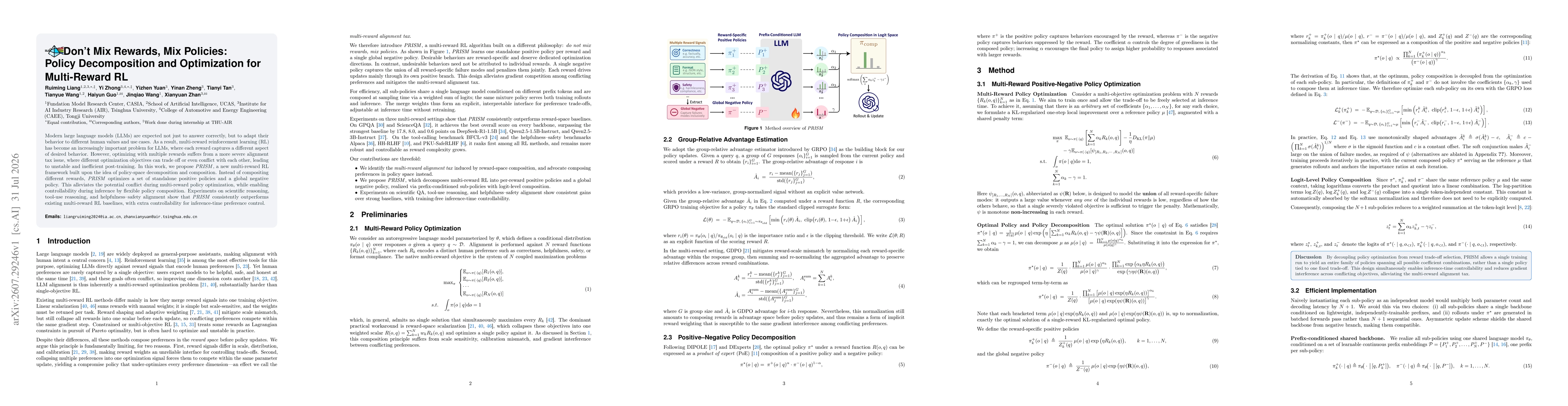 Thumbnail for Don't Mix Rewards, Mix Policies: Policy Decomposition and Optimization for Multi-Reward RL