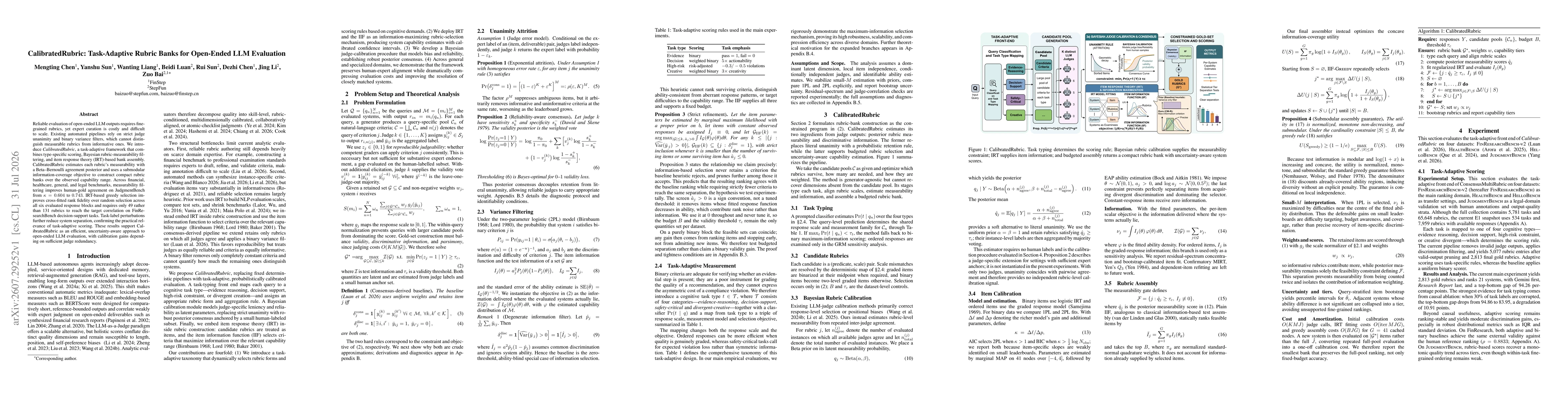 Thumbnail for CalibratedRubric: Task-Adaptive Rubric Banks for Open-Ended LLM Evaluation