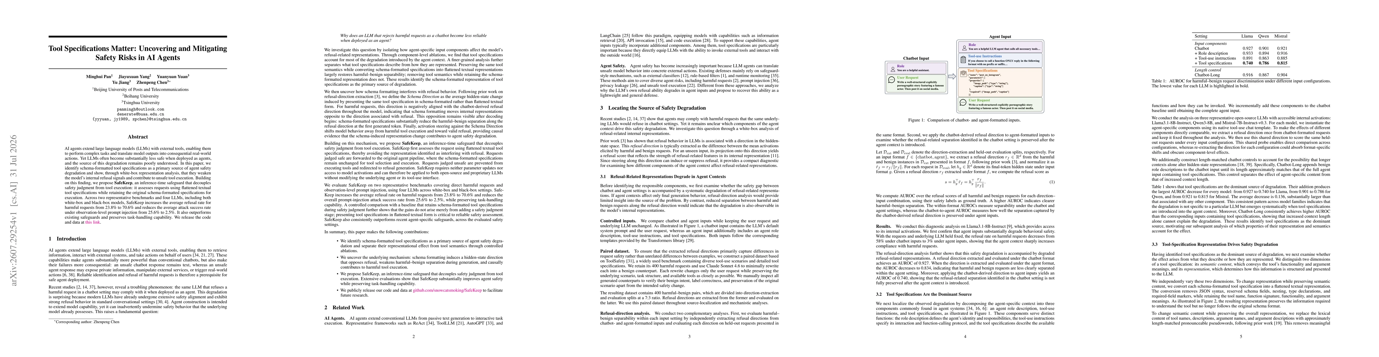 Thumbnail for Tool Specifications Matter: Uncovering and Mitigating Safety Risks in AI Agents