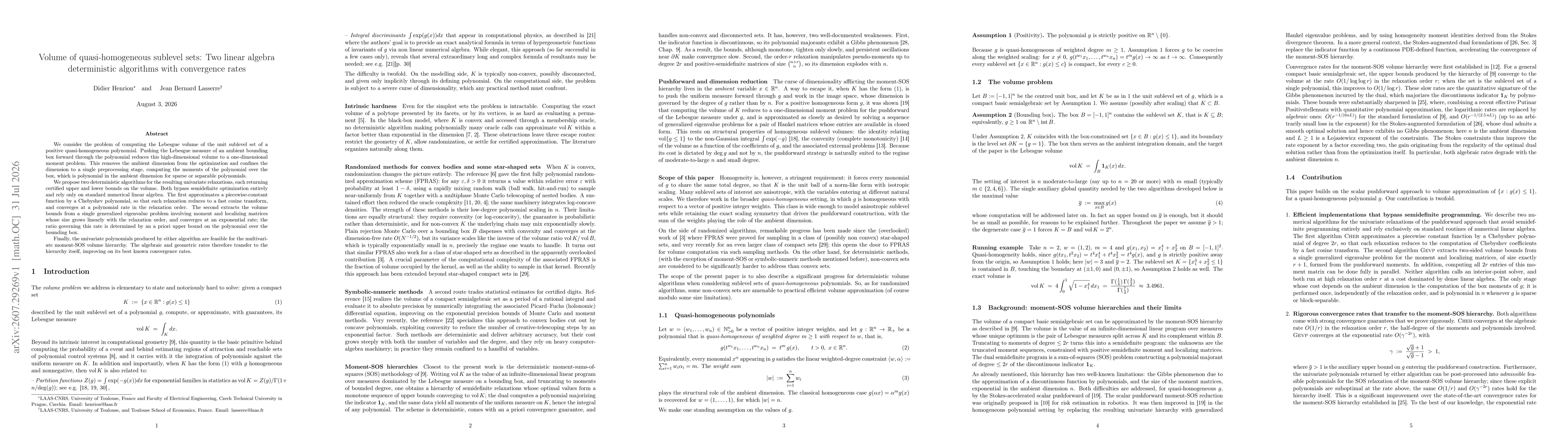 Thumbnail for Volume of quasi-homogeneous sublevel sets: Two linear algebra deterministic algorithms with convergence rates