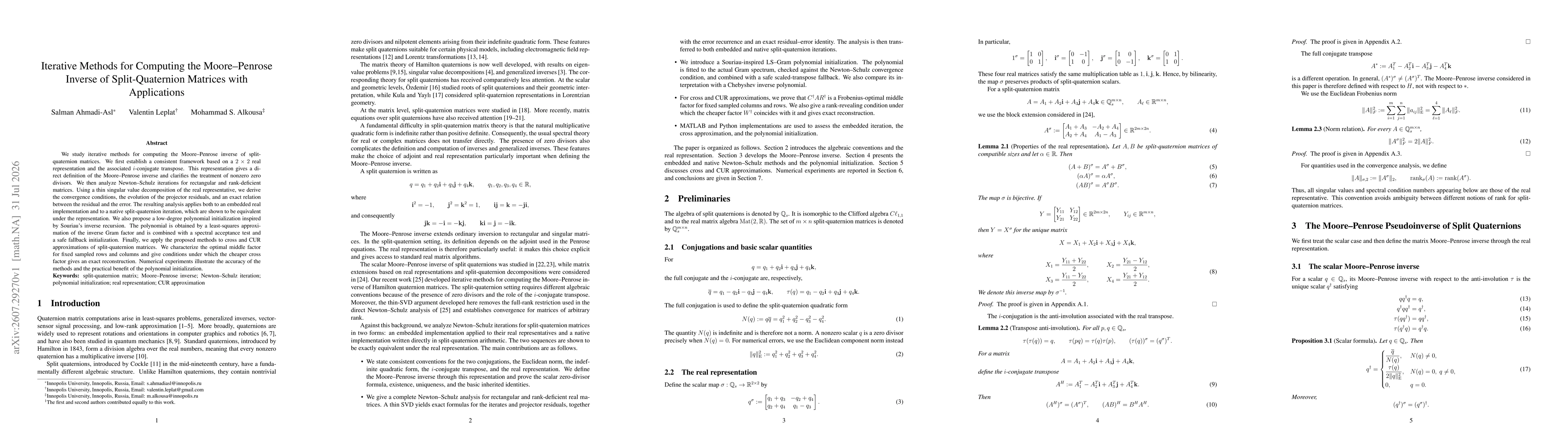 Thumbnail for Iterative Methods for Computing the Moore--Penrose Inverse of Split-Quaternion Matrices with Applications