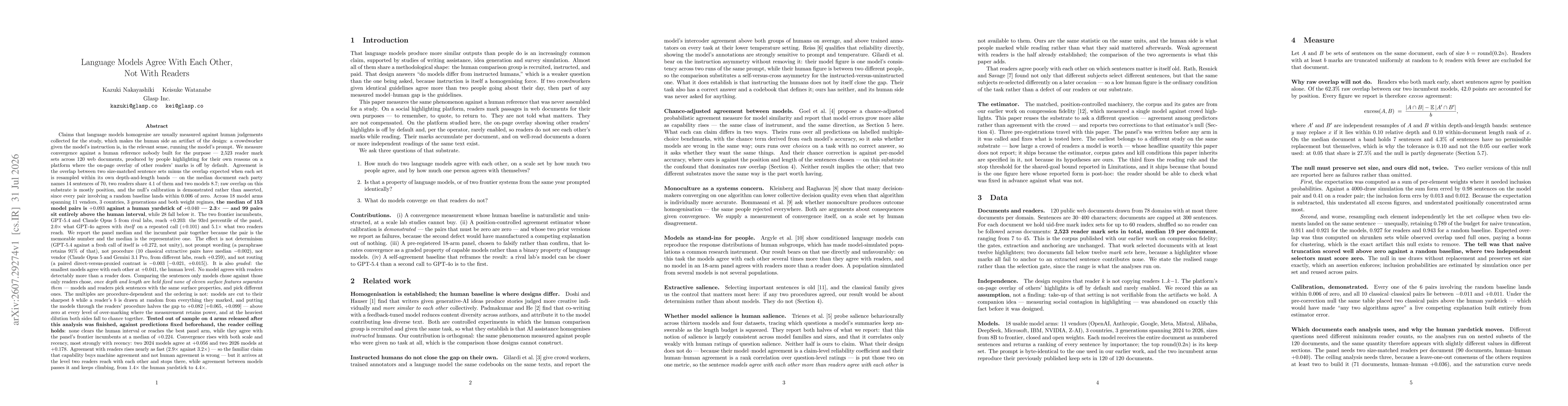 Thumbnail for Language Models Agree With Each Other, Not With Readers