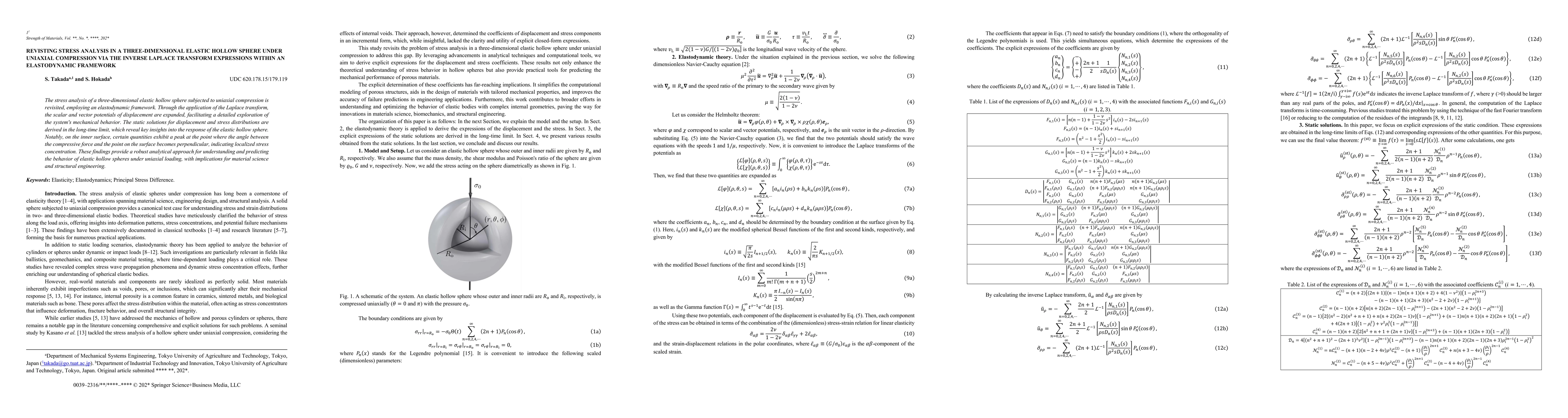 Thumbnail for Revisiting Stress Analysis in a Three-Dimensional Elastic Hollow Sphere under Uniaxial Compression via the Inverse Laplace Transform Expressions within an Elastodynamic Framework