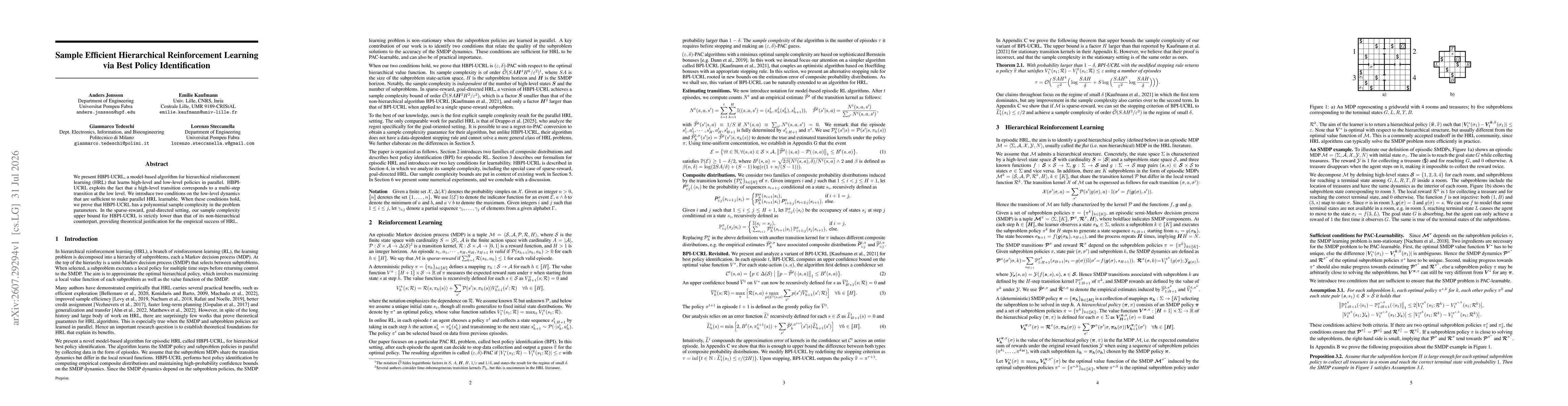 Thumbnail for Sample Efficient Hierarchical Reinforcement Learning via Best Policy Identification