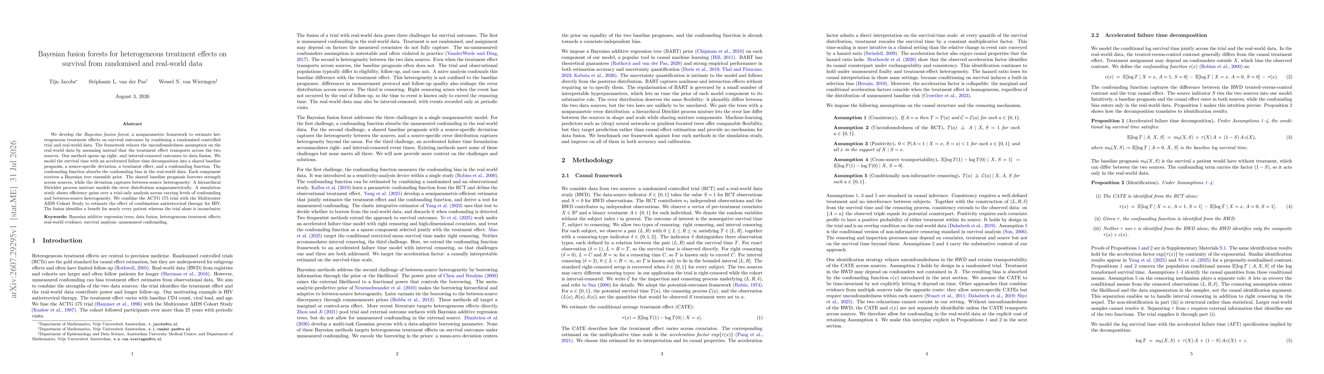 Thumbnail for Bayesian fusion forests for heterogeneous treatment effects on survival from randomised and real-world data